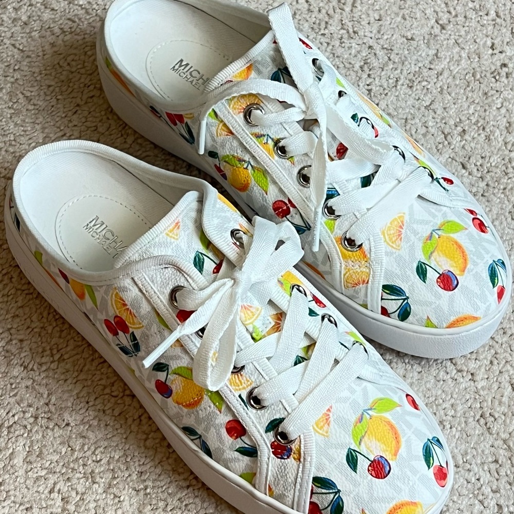 Michael Kors White Platform Sneakers with Fruit Print